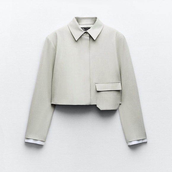 ZARA PATCH POCKET CROPPED BLAZER - Picture 2 of 4